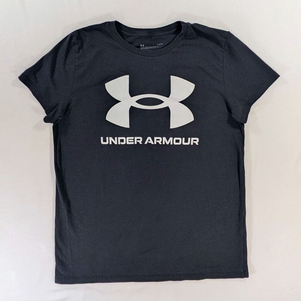 UNDER ARMOUR Classic Tee BLACK Jersey Knit LOGO SPELLOUT Short Sleeve T-SHIRT L